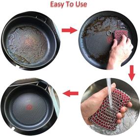 img 1 attached to 🌟 Premium Cast Iron Skillet Cleaner: Stainless Steel Chainmail Scrubber with Silicone Insert for Effortless Cleaning of Castiron Pan, Griddle, Baking Pan