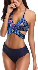 img 2 attached to 👙 Shekini Women's Push-up Halter Bandage Bikini Swimsuits with Ruched Swim Bottoms