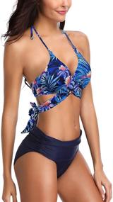 img 1 attached to 👙 Shekini Women's Push-up Halter Bandage Bikini Swimsuits with Ruched Swim Bottoms