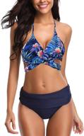 👙 shekini women's push-up halter bandage bikini swimsuits with ruched swim bottoms logo