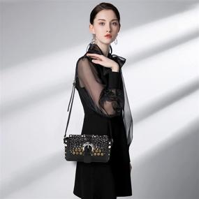 img 3 attached to 👜 Black Leather Small Crossbody Bags for Women - Stylish Rivet Shoulder Purses, Clutch Purse for Ladies