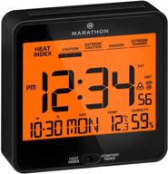 ⏰ black marathon digital atomic alarm clock with heat and comfort index features - push-button backlight, indoor temperature, calendar/ideal for bedside, desk, hotel use - batteries included logo