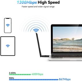 img 2 attached to 📶 Techkey AC1300Mbps Dual Band USB WiFi Adapter - High Gain 5dBi Antenna, 2.42GHz/5.8GHz, Support Windows 10/8.1/8/7/XP, Mac OS X – Desktop Laptop Wireless Network USB 3.0