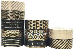 img 2 attached to VIVIQUEN Gold Washi Tape Set 15MM Foil Skinny Masking Tape Decorative Pack for DIY Scrapbooking, Crafts, Gift Wrapping, and Holiday Decoration - Black Basic Pattern, 10 Rolls