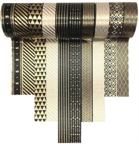 img 4 attached to VIVIQUEN Gold Washi Tape Set 15MM Foil Skinny Masking Tape Decorative Pack for DIY Scrapbooking, Crafts, Gift Wrapping, and Holiday Decoration - Black Basic Pattern, 10 Rolls