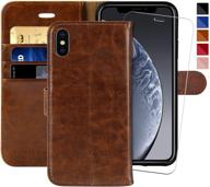 📱 premium iphone xs max wallet case, 6.5-inch, monasay - flip folio leather cell phone cover with credit card holder & glass screen protector [included] for apple iphone xs max logo