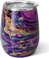 🍷 stylish swig life 14oz wine tumbler with lid - stainless steel, dishwasher safe - purple reign print - triple insulated stemless cup: a portable choice логотип