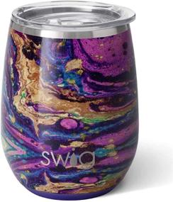 img 4 attached to 🍷 Stylish Swig Life 14oz Wine Tumbler with Lid - Stainless Steel, Dishwasher Safe - Purple Reign Print - Triple Insulated Stemless Cup: A Portable Choice