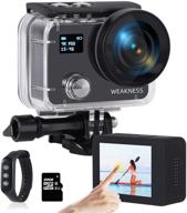 action camera 4k 50fps 24mp underwater camera waterproof 131ft touch screen with external mic support, remote control, and 32gb micro sd card logo