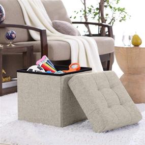 img 3 attached to 🏠 Ornavo Home Foldable Tufted Linen Storage Ottoman Square Cube Foot Rest Stool/Seat - 15x15x15 (Beige): Versatile and Stylish Storage Solution for Your Living Space