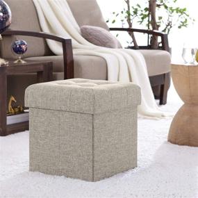 img 2 attached to 🏠 Ornavo Home Foldable Tufted Linen Storage Ottoman Square Cube Foot Rest Stool/Seat - 15x15x15 (Beige): Versatile and Stylish Storage Solution for Your Living Space