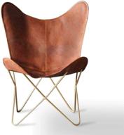 🦋 brown leather butterfly chair: handmade with powder coated folding frame – golden frame логотип