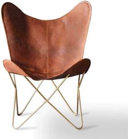 img 4 attached to 🦋 Brown Leather Butterfly Chair: Handmade with Powder Coated Folding Frame – Golden Frame