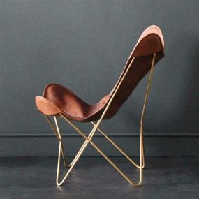 img 2 attached to 🦋 Brown Leather Butterfly Chair: Handmade with Powder Coated Folding Frame – Golden Frame