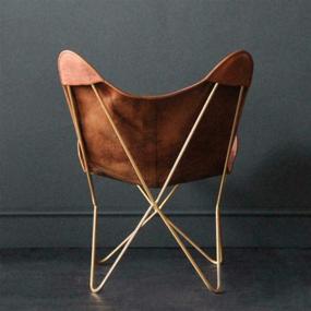 img 1 attached to 🦋 Brown Leather Butterfly Chair: Handmade with Powder Coated Folding Frame – Golden Frame
