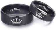 👑 stylish lavumo king and queen rings for couples - his and hers stainless steel matching ring sets for promise, engagement, and wedding - black comfort fit bands for him and her logo