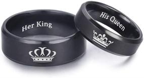 img 4 attached to 👑 Stylish LAVUMO King and Queen Rings for Couples - His and Hers Stainless Steel Matching Ring Sets for Promise, Engagement, and Wedding - Black Comfort Fit Bands for Him and Her