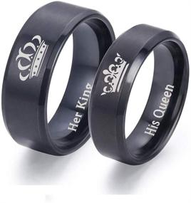 img 3 attached to 👑 Stylish LAVUMO King and Queen Rings for Couples - His and Hers Stainless Steel Matching Ring Sets for Promise, Engagement, and Wedding - Black Comfort Fit Bands for Him and Her