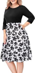 img 3 attached to 🌸 Flattering Floral Plus Size Dress with Pockets for Women: 3/4 Sleeve Fit and Flare Casual Style