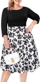 img 2 attached to 🌸 Flattering Floral Plus Size Dress with Pockets for Women: 3/4 Sleeve Fit and Flare Casual Style