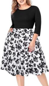 img 4 attached to 🌸 Flattering Floral Plus Size Dress with Pockets for Women: 3/4 Sleeve Fit and Flare Casual Style