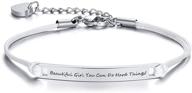 🌈 mprainbow stainless steel inspirational bracelet for women and teens - motivational mantra quote engraved adjustable handmade braided rope bracelet - encouragement gifts for best friends, sisters, and moms logo