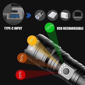img 2 attached to Relybo Rechargeable Flashlight - LED High Lumens, Super Bright 10000 Lumens XHP70.2, USB Charging Tactical Flashlight for Camping Hiking - Powerful Handheld Emergency Light