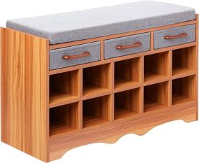 img 4 attached to 👢 Convenient and Stylish Shoe Storage Bench with Cushion and Drawers for a Tidy Entryway - Brown, Honey Maple