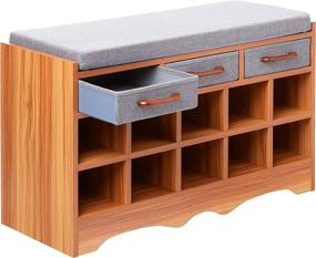 img 2 attached to 👢 Convenient and Stylish Shoe Storage Bench with Cushion and Drawers for a Tidy Entryway - Brown, Honey Maple