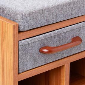 img 1 attached to 👢 Convenient and Stylish Shoe Storage Bench with Cushion and Drawers for a Tidy Entryway - Brown, Honey Maple