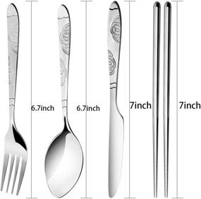 img 3 attached to 🍽️ Arroyner 3 Pack Reusable Tableware Sets Knife, Fork, Spoon, Chopsticks, 12Pcs Travel Stainless Steel Dinnerware with Carrying Case - Portable and Durable