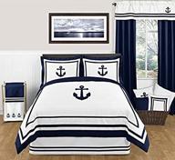 🛏️ nautical navy and white anchors away boys 3 piece full/queen bedding set by sweet jojo designs logo