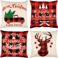 🎄 yarnow 18x18 inch christmas throw pillow covers: festive set of 4 cotton linen cases for holiday decorations логотип