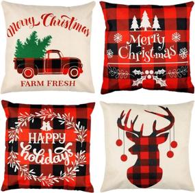 img 4 attached to 🎄 YARNOW 18x18 inch Christmas Throw Pillow Covers: Festive Set of 4 Cotton Linen Cases for Holiday Decorations