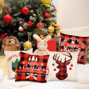 img 3 attached to 🎄 YARNOW 18x18 inch Christmas Throw Pillow Covers: Festive Set of 4 Cotton Linen Cases for Holiday Decorations