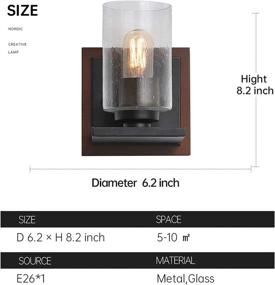 img 2 attached to 🏡 PUSU 1-Light Wall Lamp for Contemporary Homes | Wood Wall Sconce with Seeded Glass Shade | Adjustable Lighting for Vanity, Hallway, Bedroom, Entryway, and Passway | Black Bathroom Light Fixtures | Perfect Farmhouse Wall Light