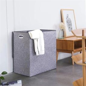 img 3 attached to Organize Your Laundry with SUPERJARE Double Hamper - Featuring Removable Liner Bags, Magnetic Lid, and 150L Capacity in Linen Gray