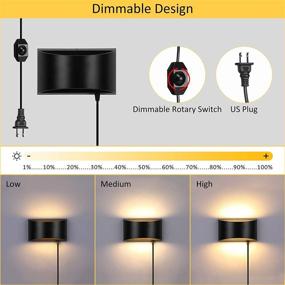 img 3 attached to LIGHTESS Dimmable Wall Sconce Plug in Modern Wall Light with Dimmable Switch 12W Black Indoor Up 🔌 Down Sconces Wall Lighting with Cord for Bedroom Living Room Hallway, Warm White: Stylish and Functional Lighting Solution