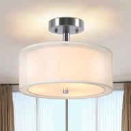 🔆 ganiude 15-inch semi flush mount light with double fabric drum shade for kitchen, bedroom, living room, dining room, hallway, entry, foyer – modern close to ceiling light fixture with 3-lights логотип