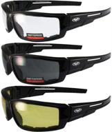 🕶️ global vision sly padded motorcycle sunglasses - 3 pair set: black frames, clear, smoke & yellow lenses logo