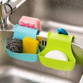 img 2 attached to 🧽 Double-Sink Sponge Holder - FineGood Saddle Caddy Brush Soap Organizer Storage Basket for Kitchen and Bathroom, Plastic - Blue and Green (2 Pack)