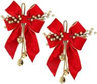 🎄 flash world 2pcs christmas wreath bow - 11"x7.8" bows with bells for xmas décor, christmas tree ornament & party decoration (red, medium) logo