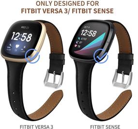 img 3 attached to 👩 poshei Slim Leather Bands for Fitbit Versa 3 / Fitbit Sense - Genuine Thin Leather Replacement Wristband for Women (Black)