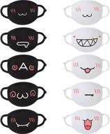 😷 10 pieces cute kawaii anime face mask, reusable washable mouth covering for women, girls & kids, black and white логотип