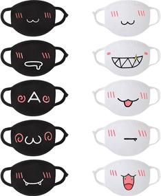 img 4 attached to 😷 10 Pieces Cute Kawaii Anime Face Mask, Reusable Washable Mouth Covering for Women, Girls & Kids, Black and White