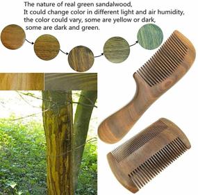 img 1 attached to 🌿 Deluxe Set of Handcrafted Green Sandalwood Combs - Say Goodbye to Static! Wide Tooth Hair Detangling and Beard Comb Set, Ideal for Men, Women, and Kids