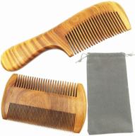 🌿 deluxe set of handcrafted green sandalwood combs - say goodbye to static! wide tooth hair detangling and beard comb set, ideal for men, women, and kids логотип