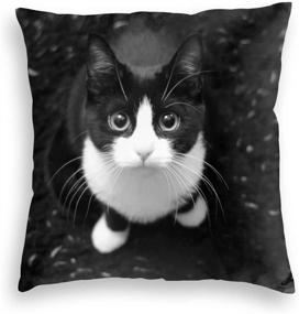 img 3 attached to 😺 Charming Black White Cat Throw Pillow Cases - Decorative Cushion Covers 18x18 in with Zipper