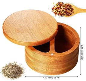 img 3 attached to 🎋 Bamboo Salt and Pepper Box Container - Salt Box Salt Keeper for Kitchen with Swivel Lid and Magnet, 2 Storage Compartments (4.72 x 2.36 Inch) - Keep Food Dry