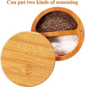 img 1 attached to 🎋 Bamboo Salt and Pepper Box Container - Salt Box Salt Keeper for Kitchen with Swivel Lid and Magnet, 2 Storage Compartments (4.72 x 2.36 Inch) - Keep Food Dry